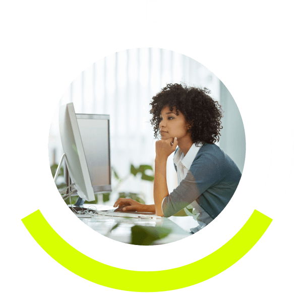 woman focusing and working on a computer